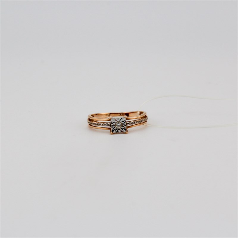 Кольцо золотое, с бриллиантами, 1,55 гр., 16-размер - фото 53587