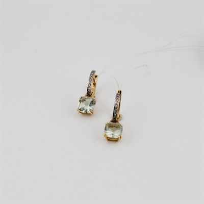 Серьги золотые, с бриллиантами, 3,21 гр.